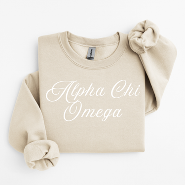Alpha Chi Omega White Script Sweater