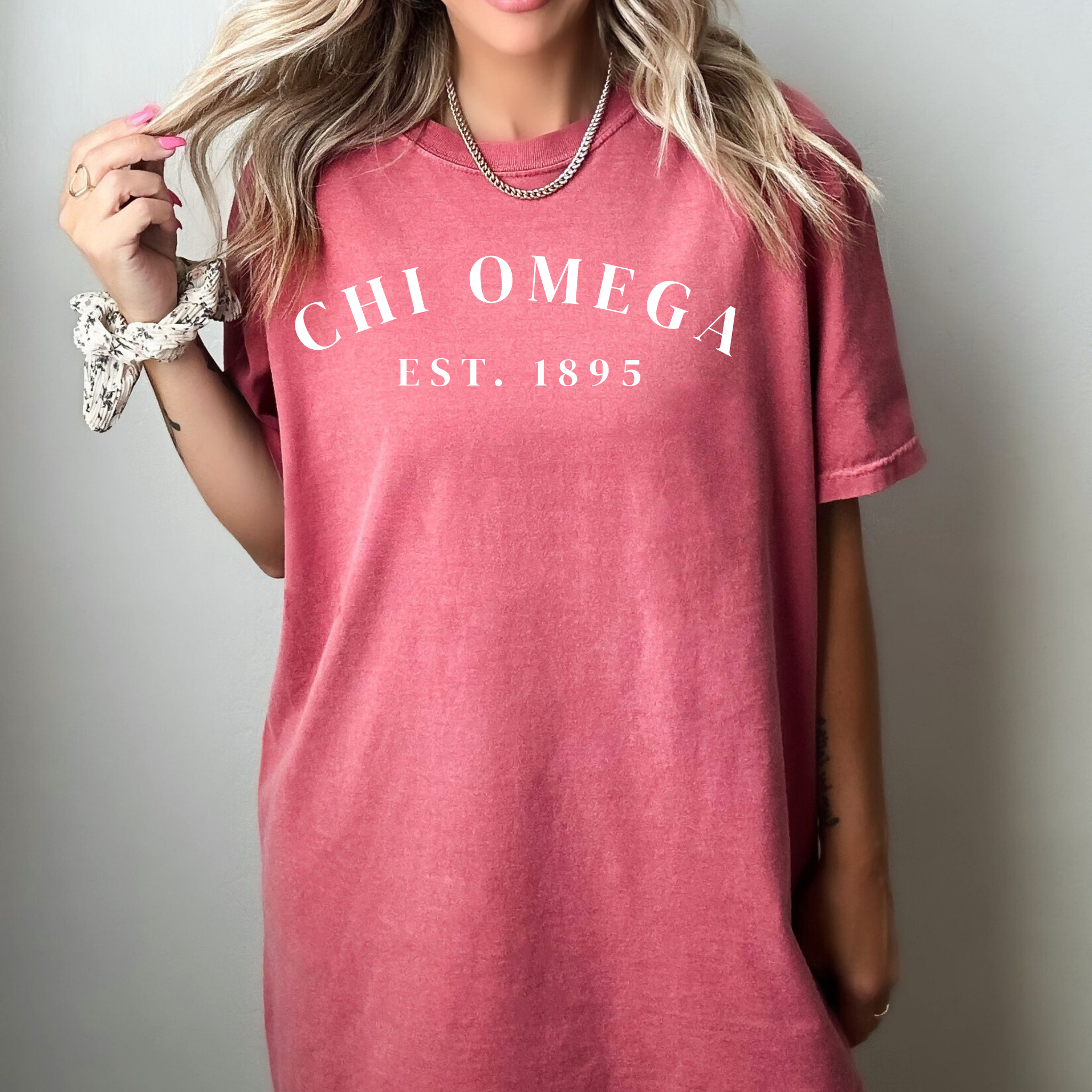 Chi Omega Est 1895 White Letters T-Shirt