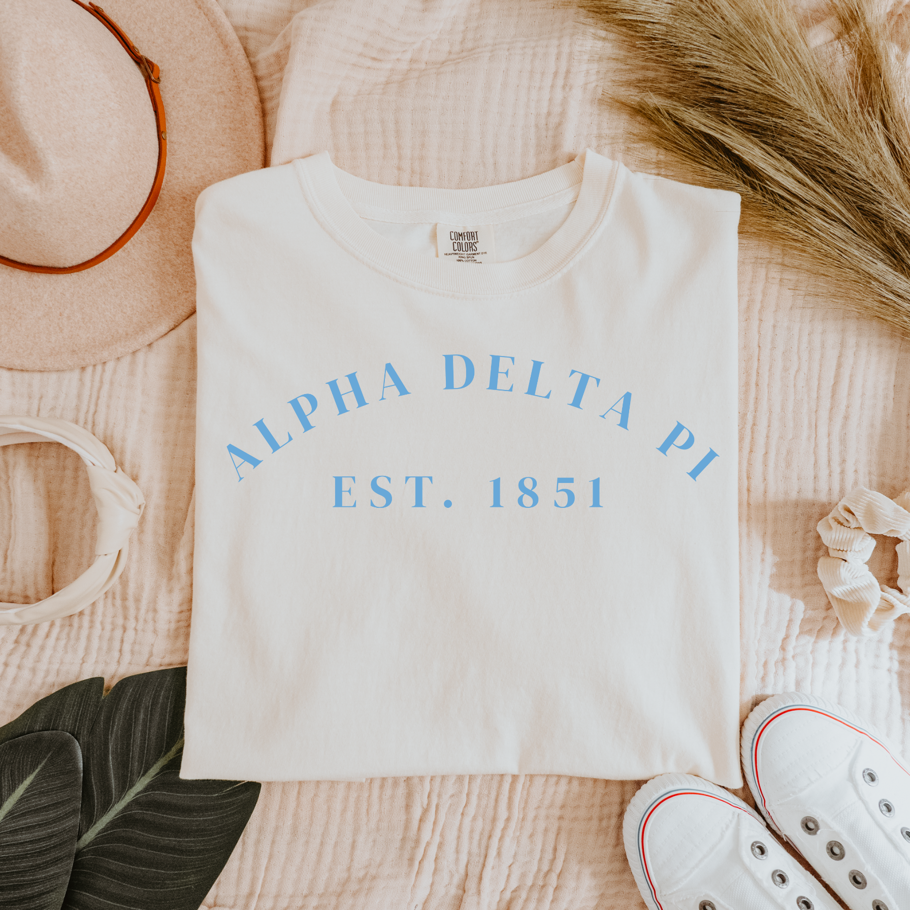 Alpha Delta Pi Est 1851 Blue Letters T-Shirt