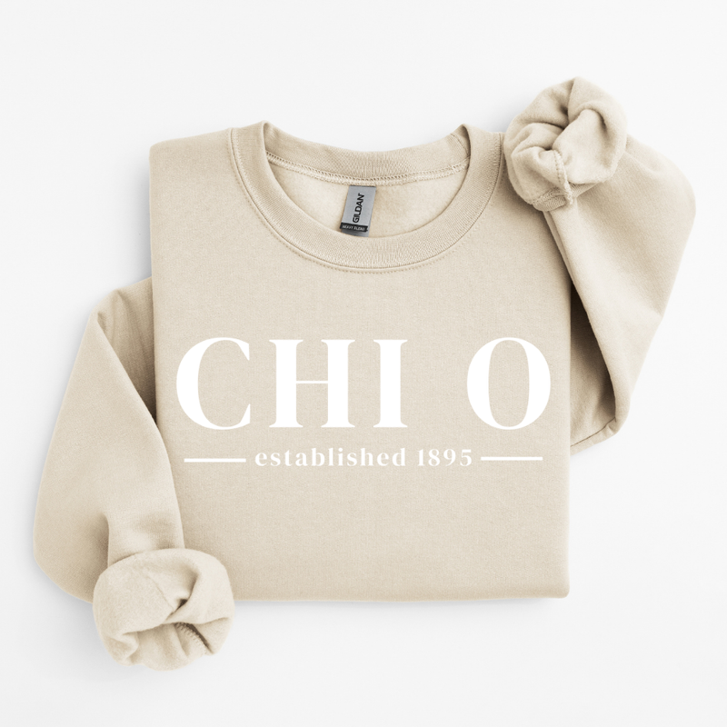 Chi O White Letters Sweater