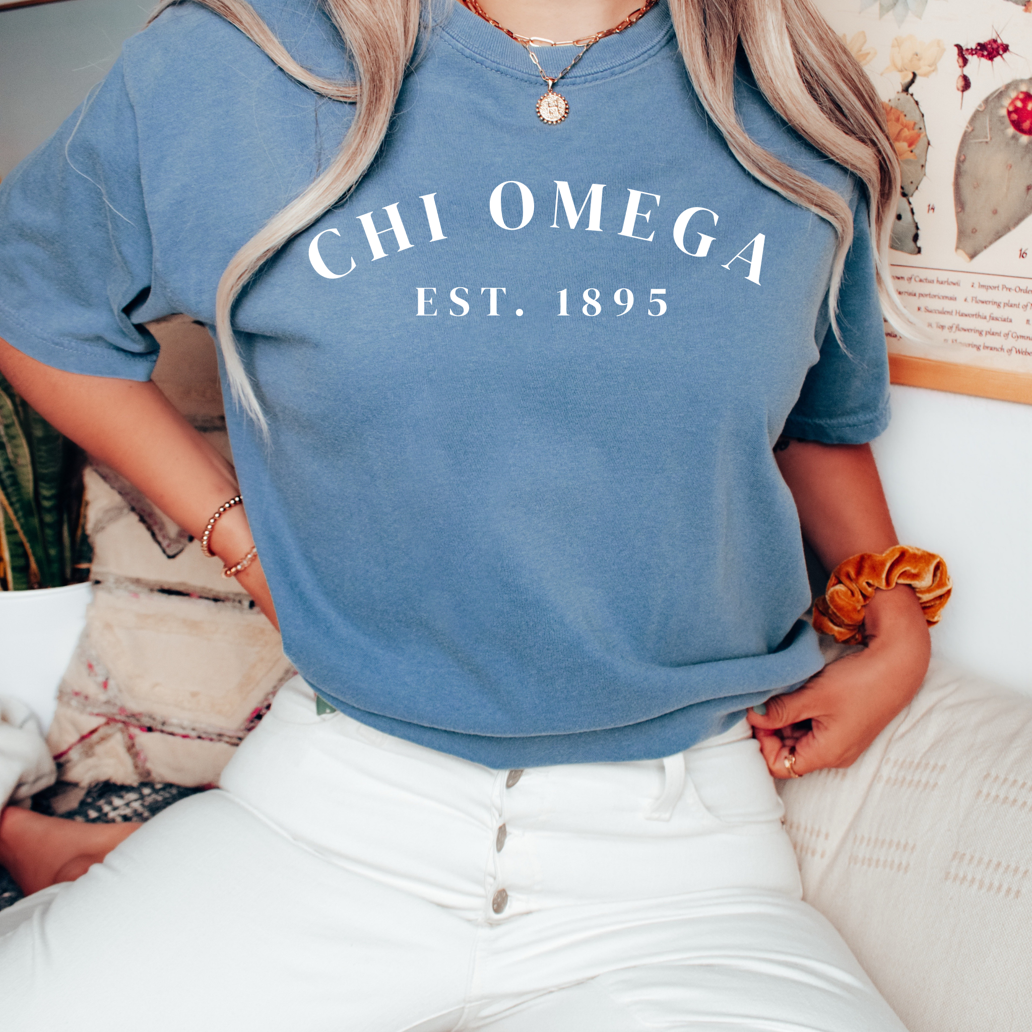 Chi Omega Est 1895 White Letters T-Shirt