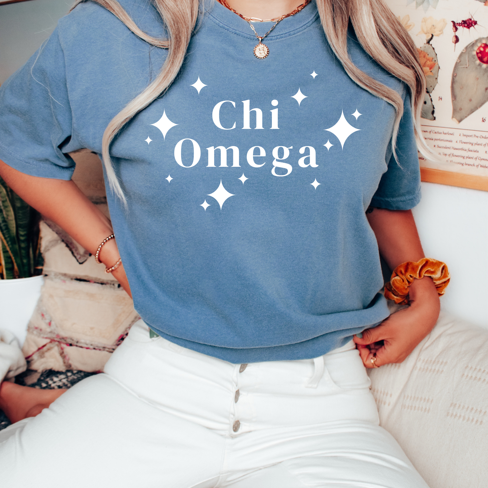 Chi Omega White Stars T-Shirt