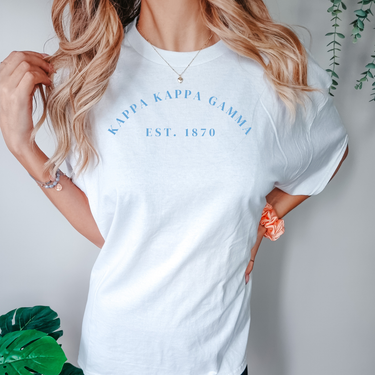 Kappa Kappa Gamma Est 1870 Blue Letters T-Shirt