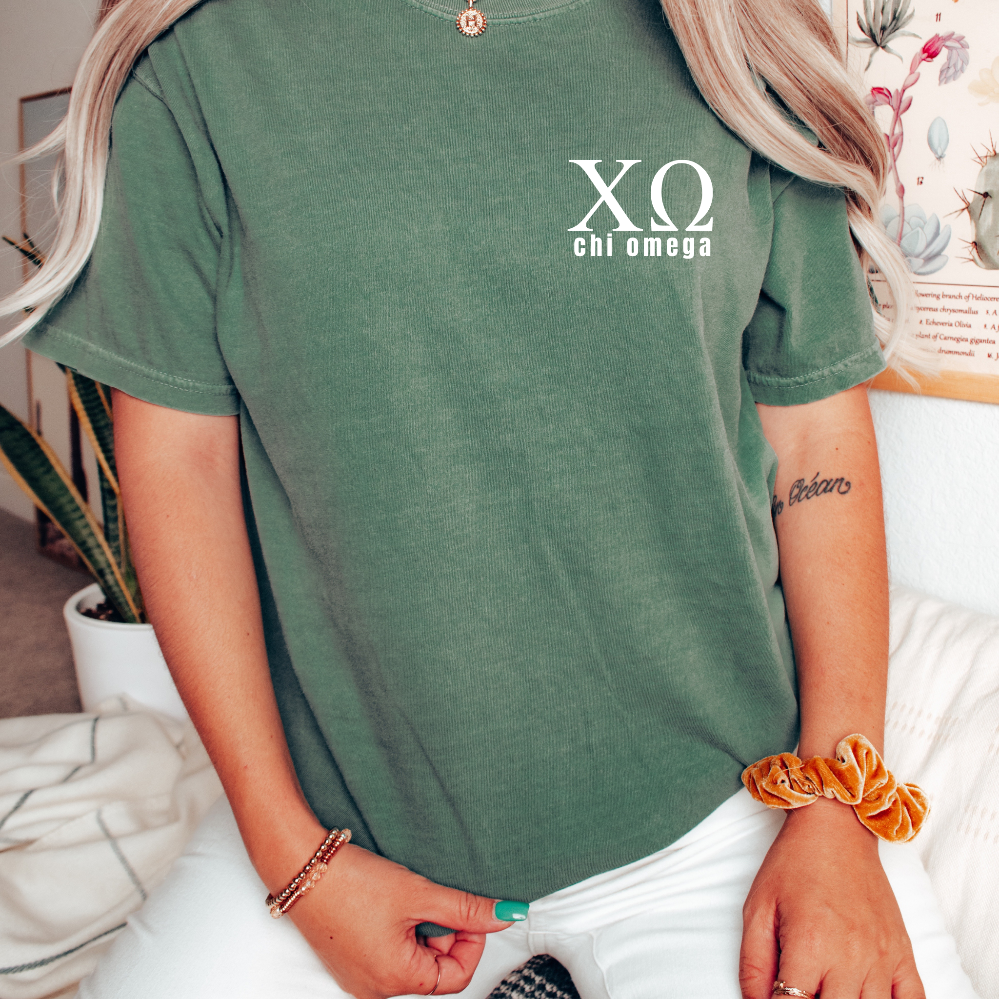 Chi Omega White Letters T-Shirt