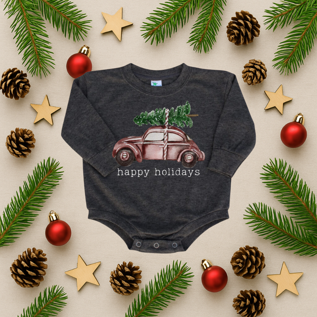 Happy Holidays Car Bubble Romper