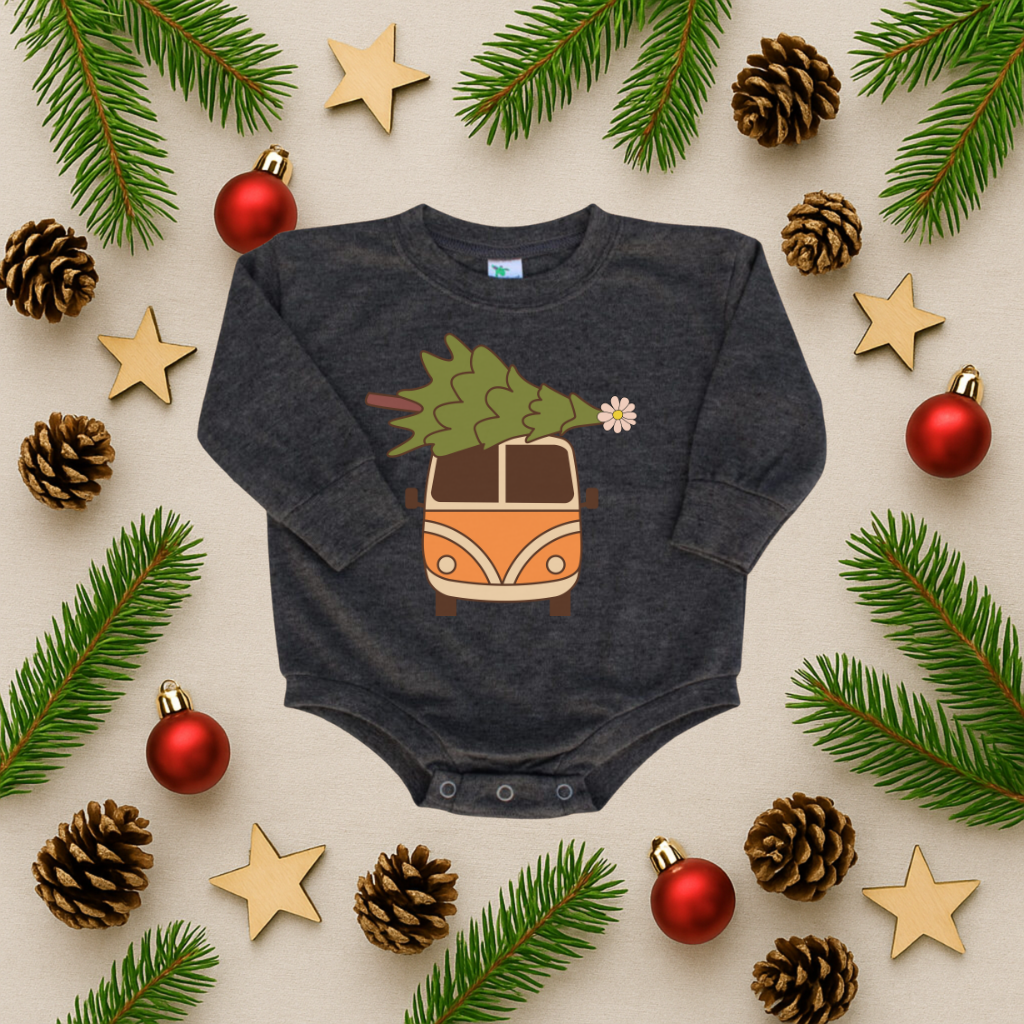 Retro Christmas Bus Bubble Romper