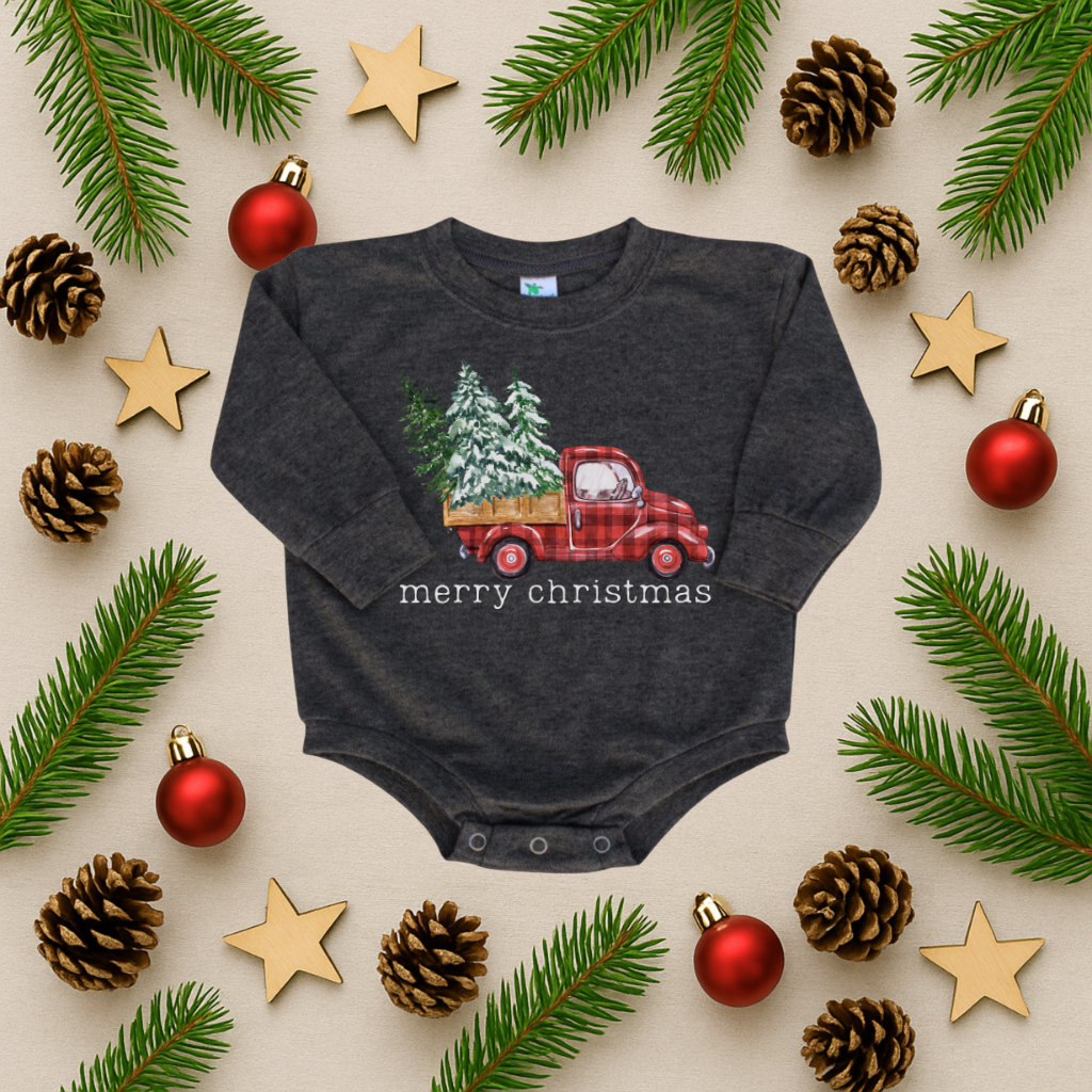 Merry Christmas Red Truck Bubble Romper