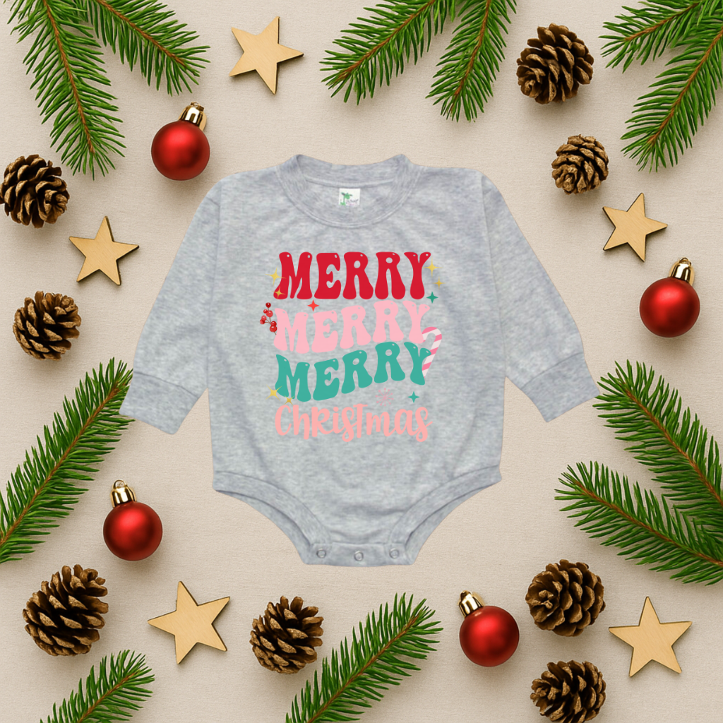 Merry Merry Merry Christmas Bubble Romper