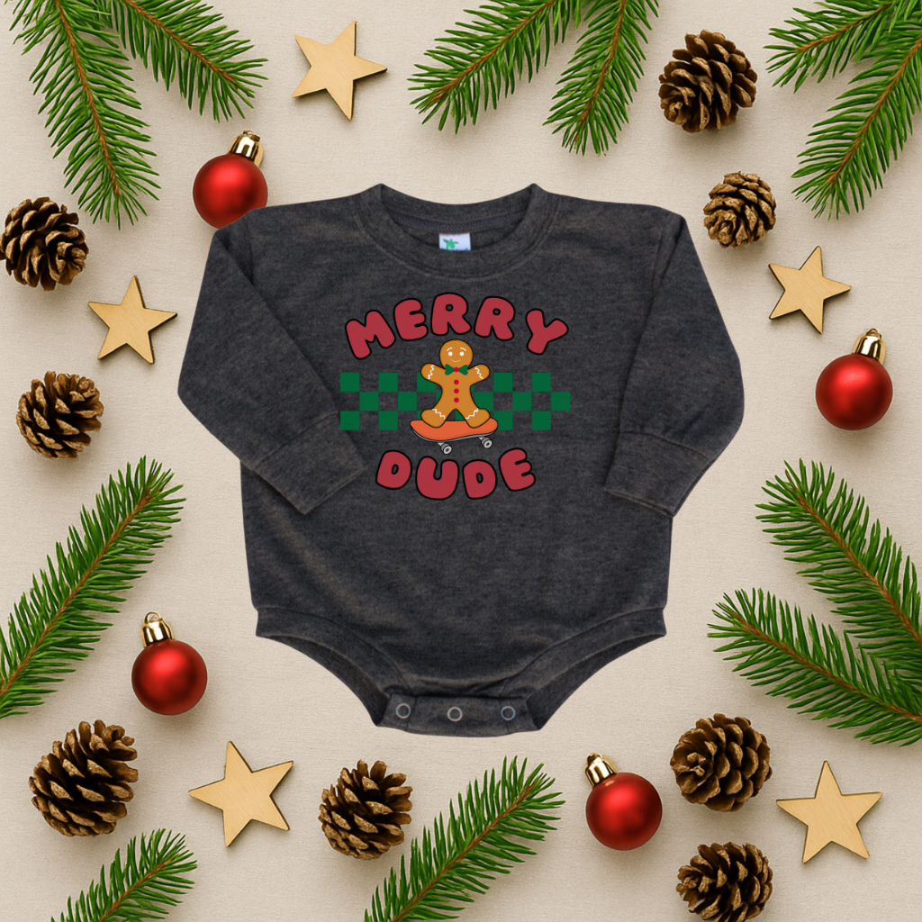 Merry Dude Gingerbread Man Bubble Romper
