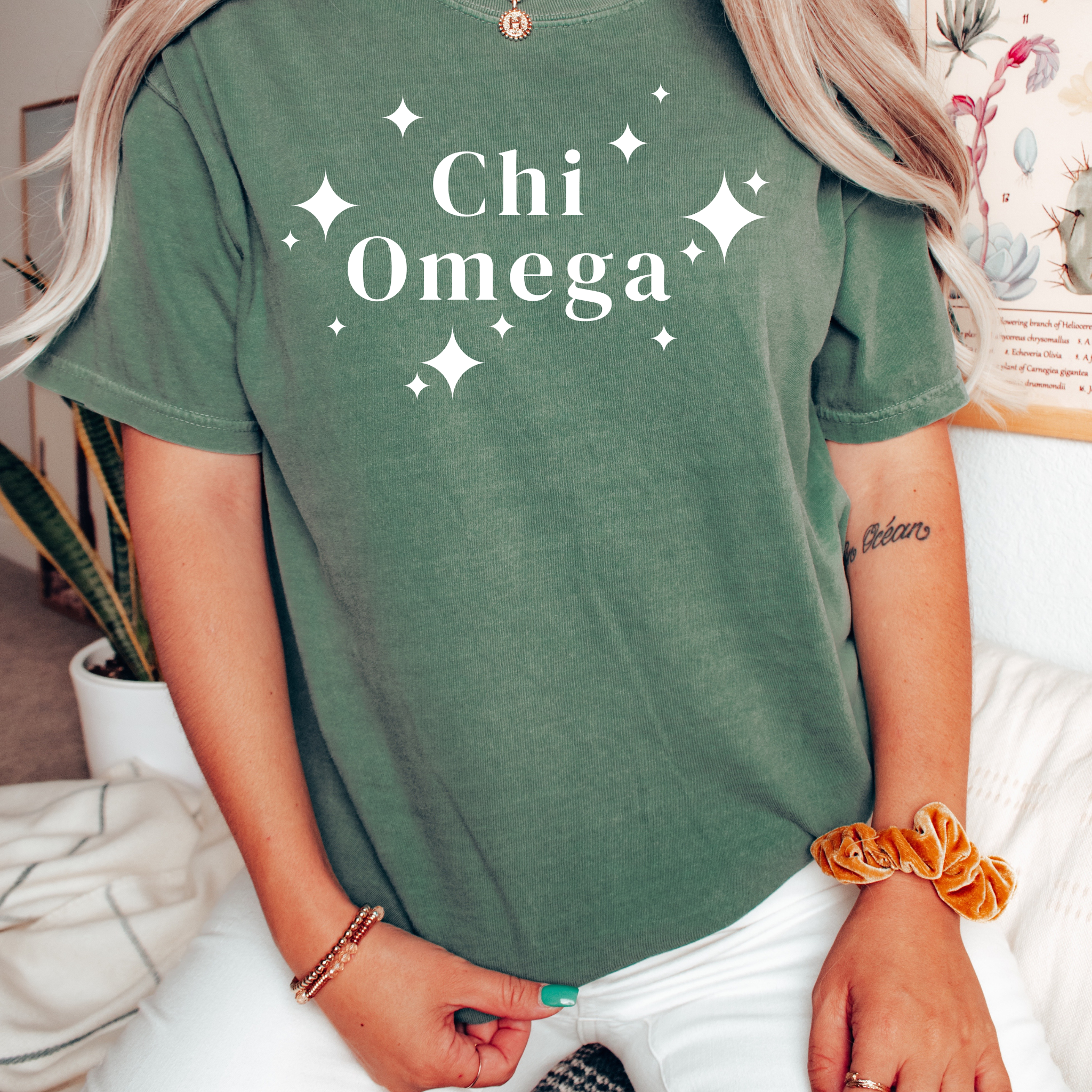 Chi Omega White Stars T-Shirt
