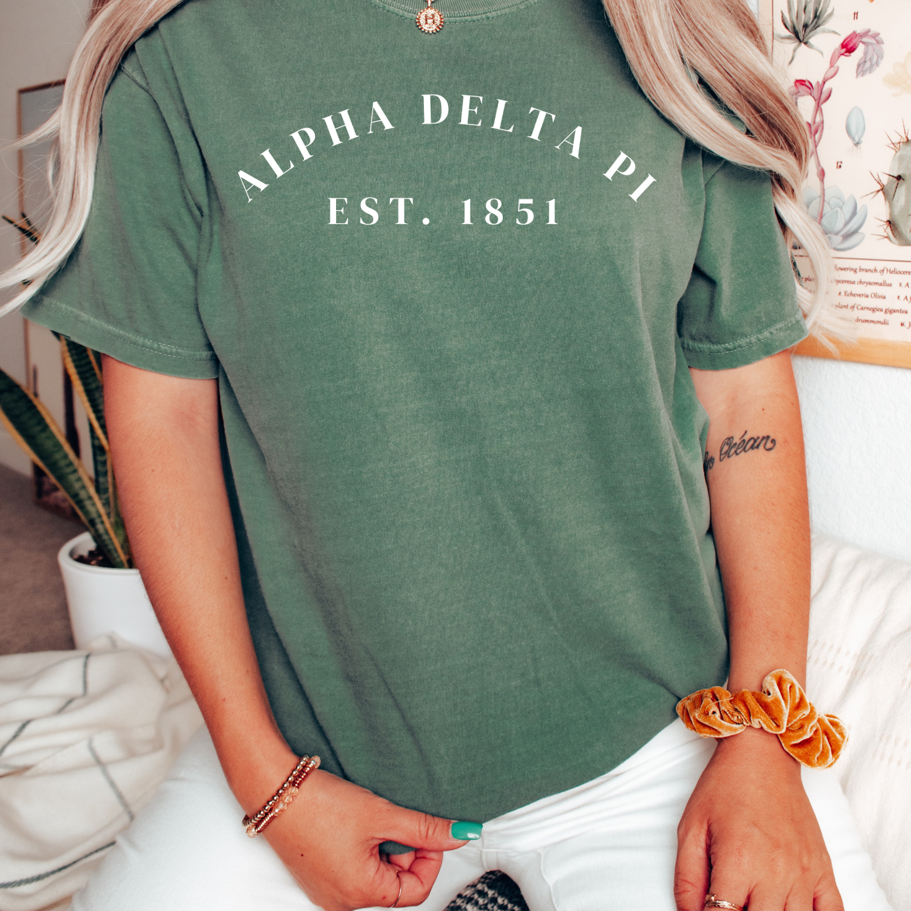 Alpha Delta Pi Est 1851 White Letters T-Shirt