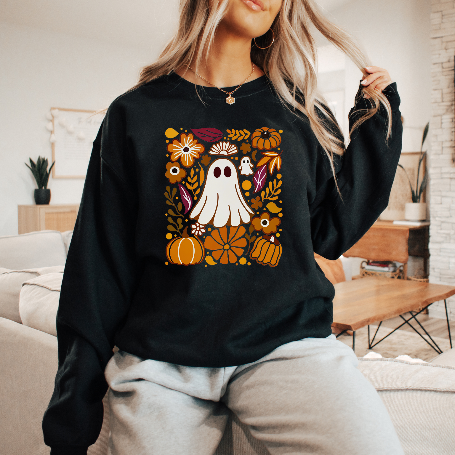 Boho Halloween Ghost Sweater