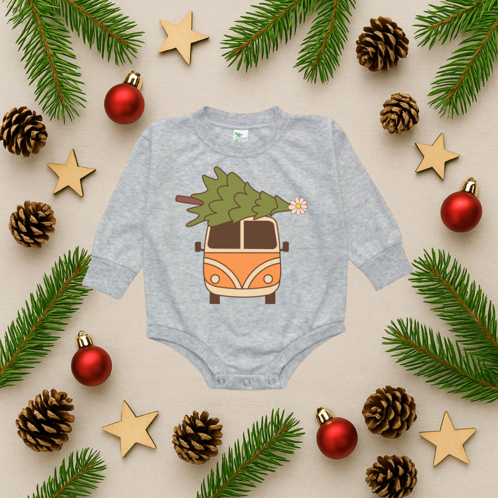 Retro Christmas Bus Bubble Romper