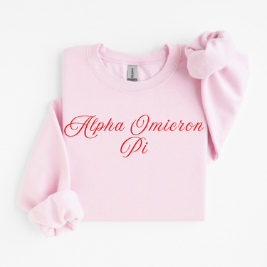 Alpha Omicron Pi Cardinal Script Sweater
