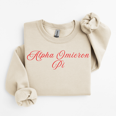 Alpha Omicron Pi Cardinal Script Sweater