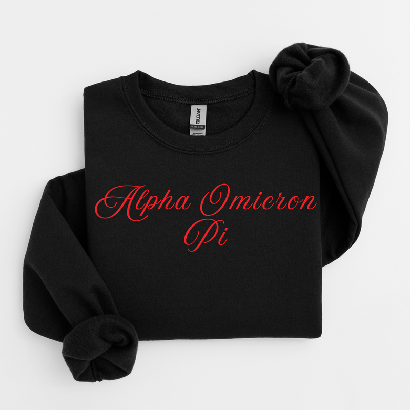 Alpha Omicron Pi Cardinal Script Sweater