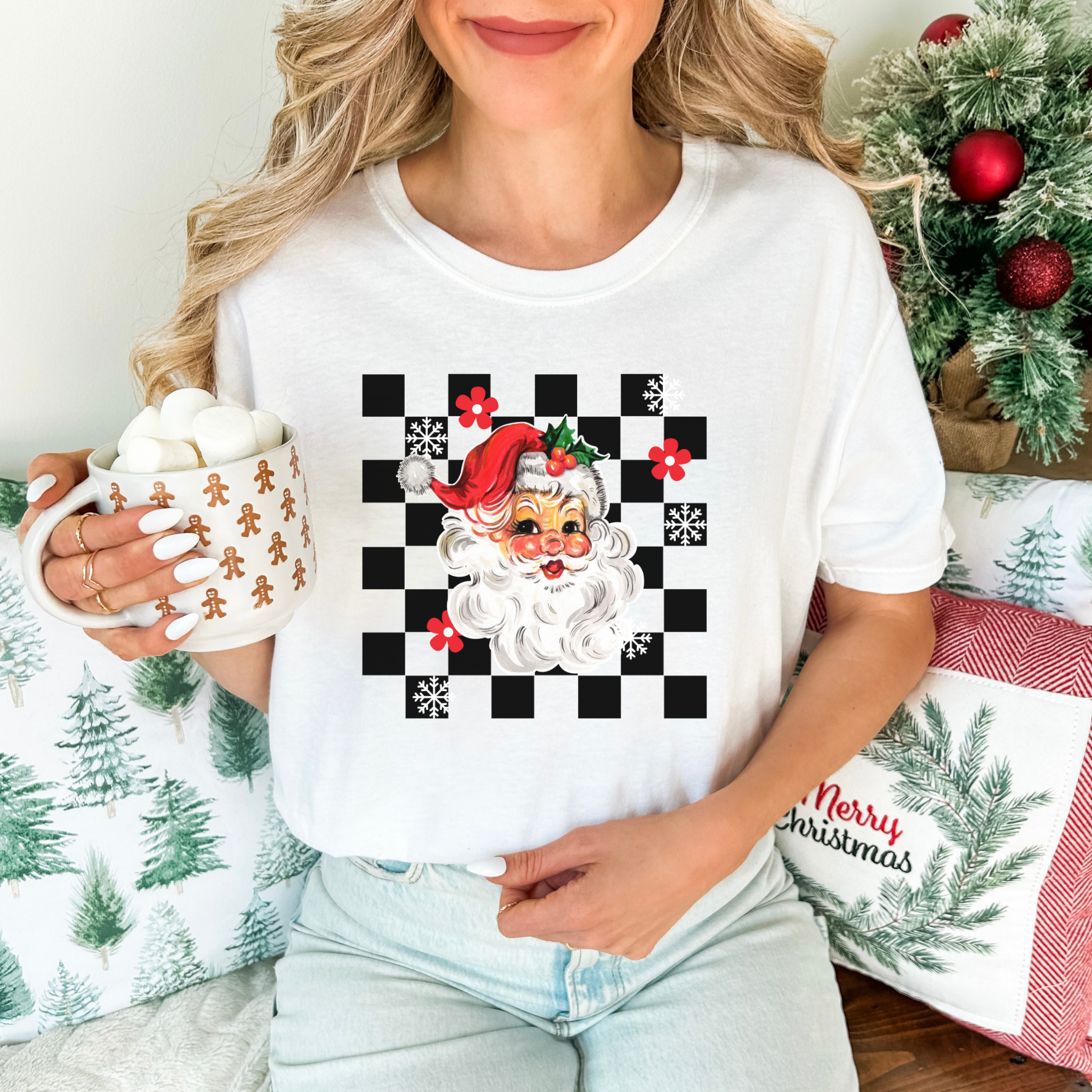 Checkered Retro Santa T-Shirt