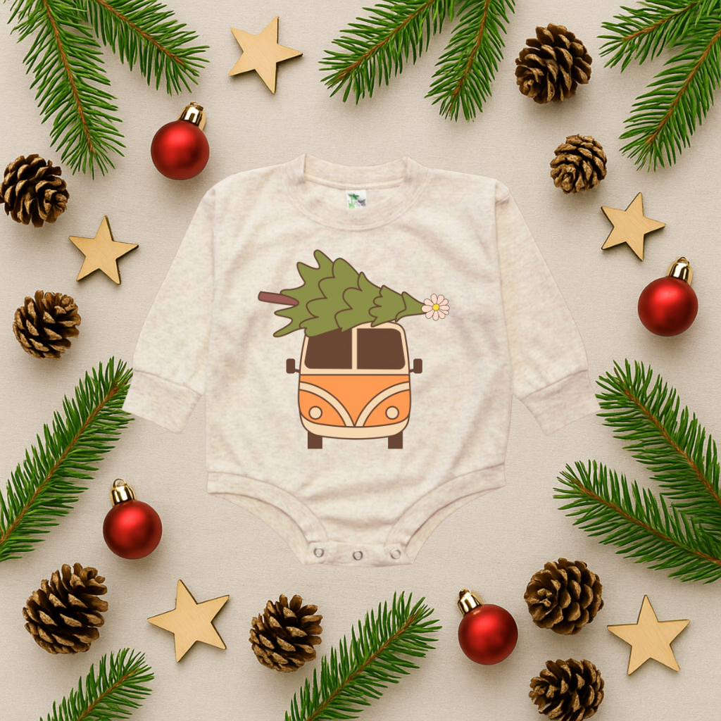 Retro Christmas Bus Bubble Romper