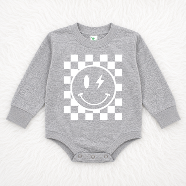 Checkered Smiley Face Bubble Romper