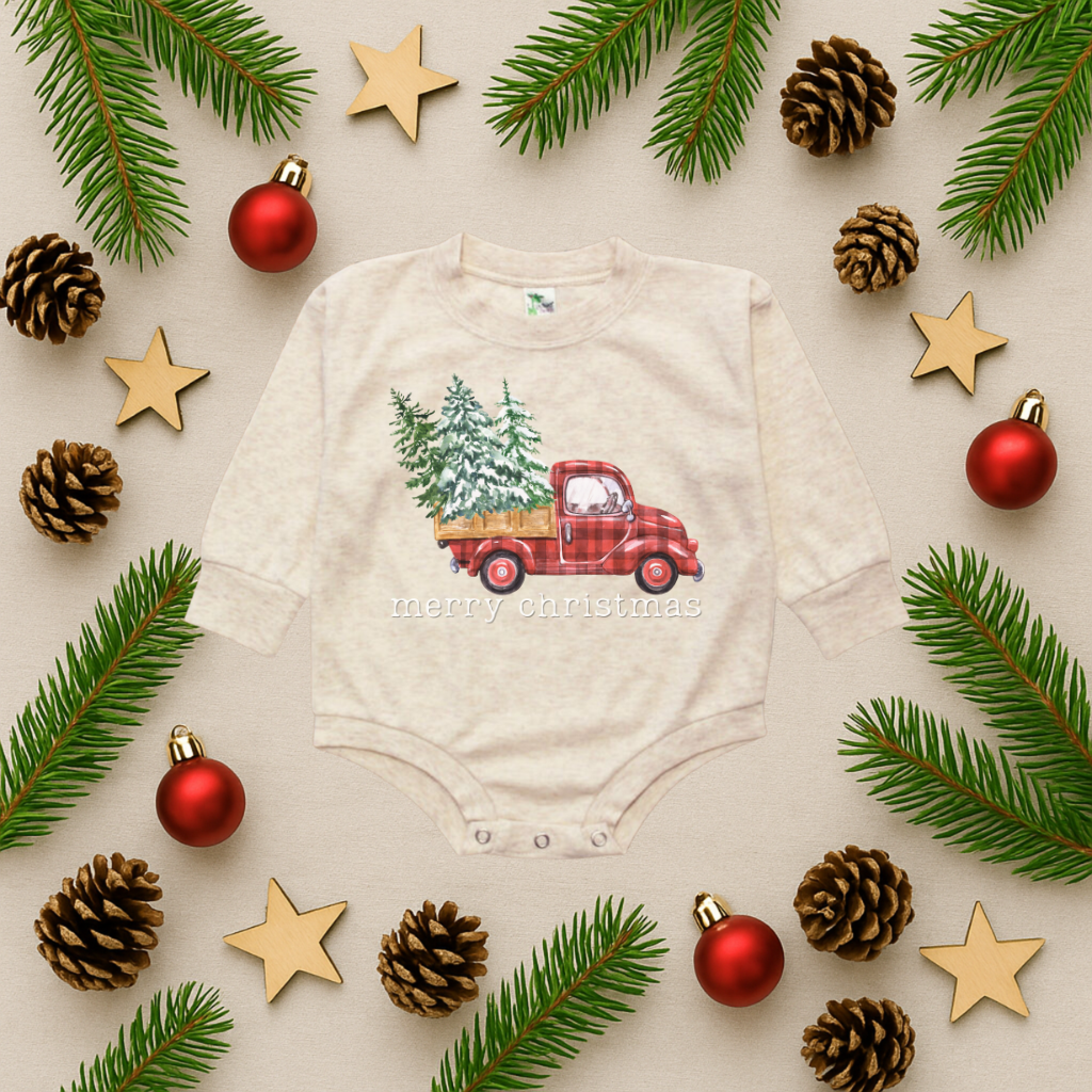 Merry Christmas Red Truck Bubble Romper