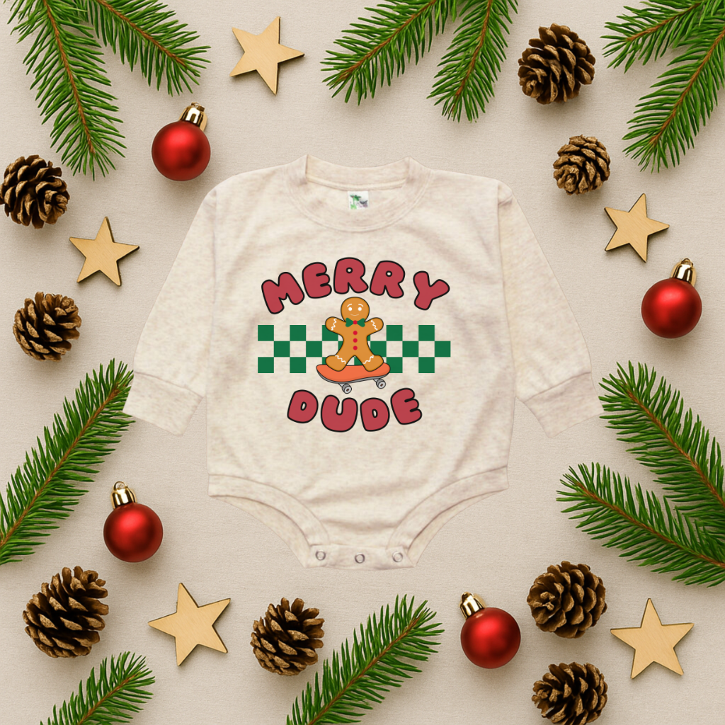 Merry Dude Gingerbread Man Bubble Romper
