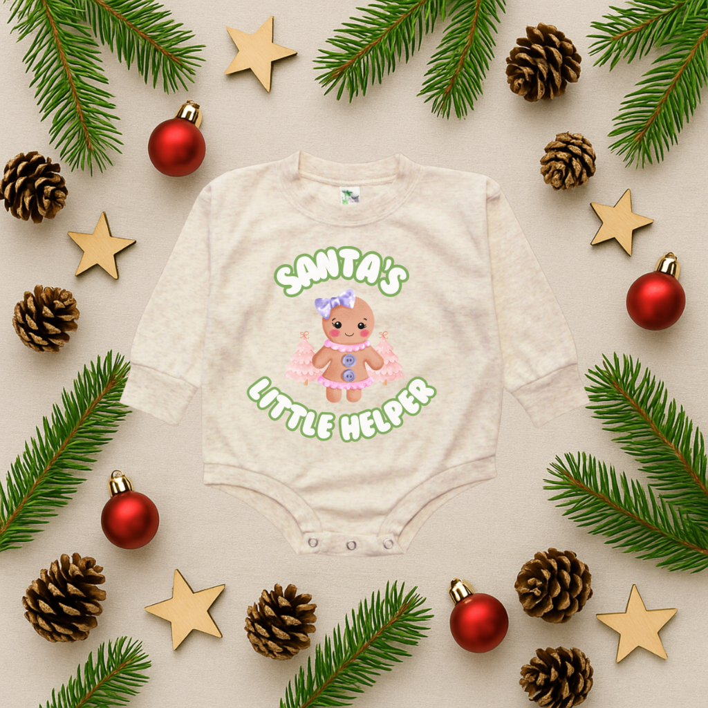 Santa's Little Helper Gingerbread Bubble Romper