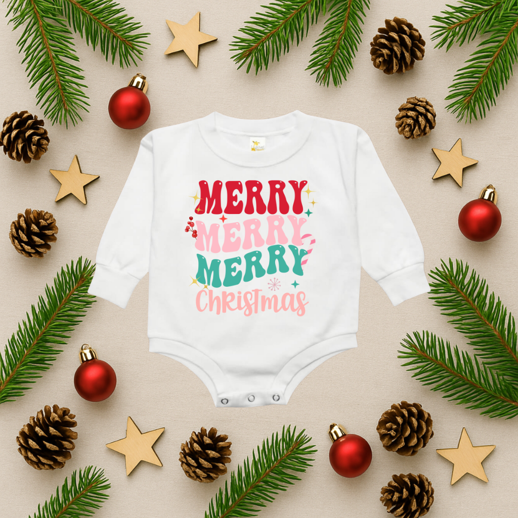 Merry Merry Merry Christmas Bubble Romper