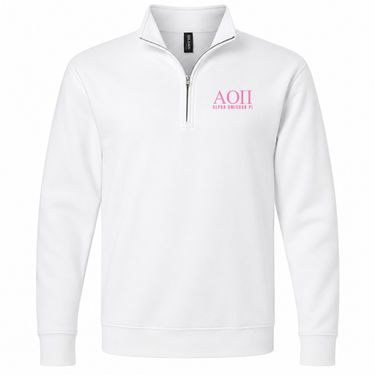 Alpha Omicron Pi Pink Letters Quarter Zip Sweatshirt