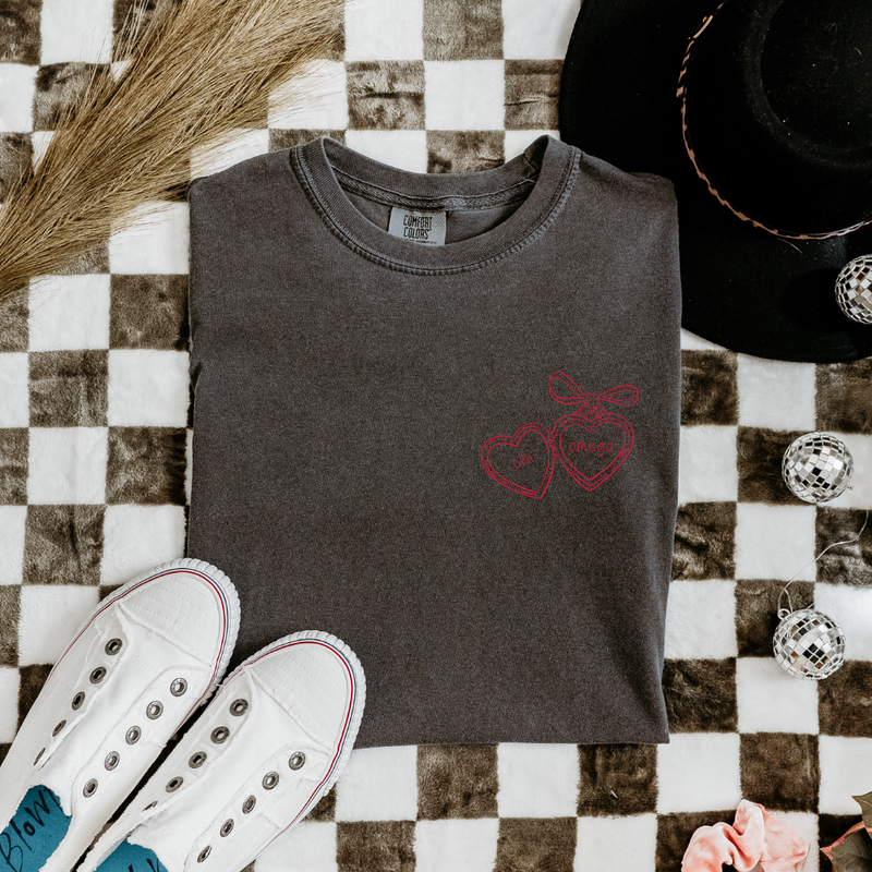 Chi Omega Cardinal Heart Locket T-Shirt