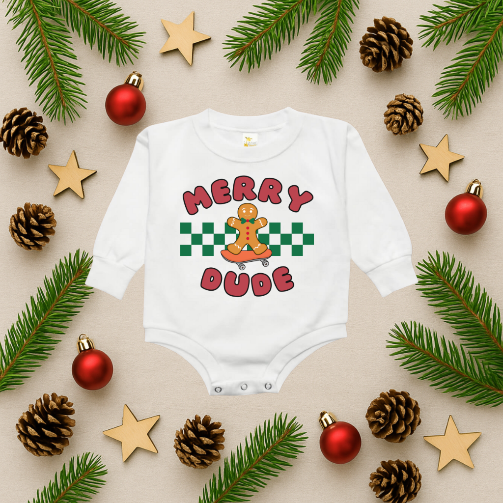 Merry Dude Gingerbread Man Bubble Romper