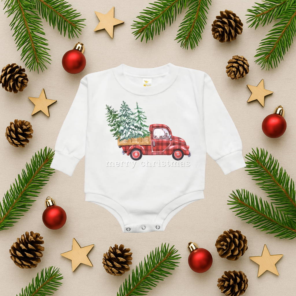 Merry Christmas Red Truck Bubble Romper