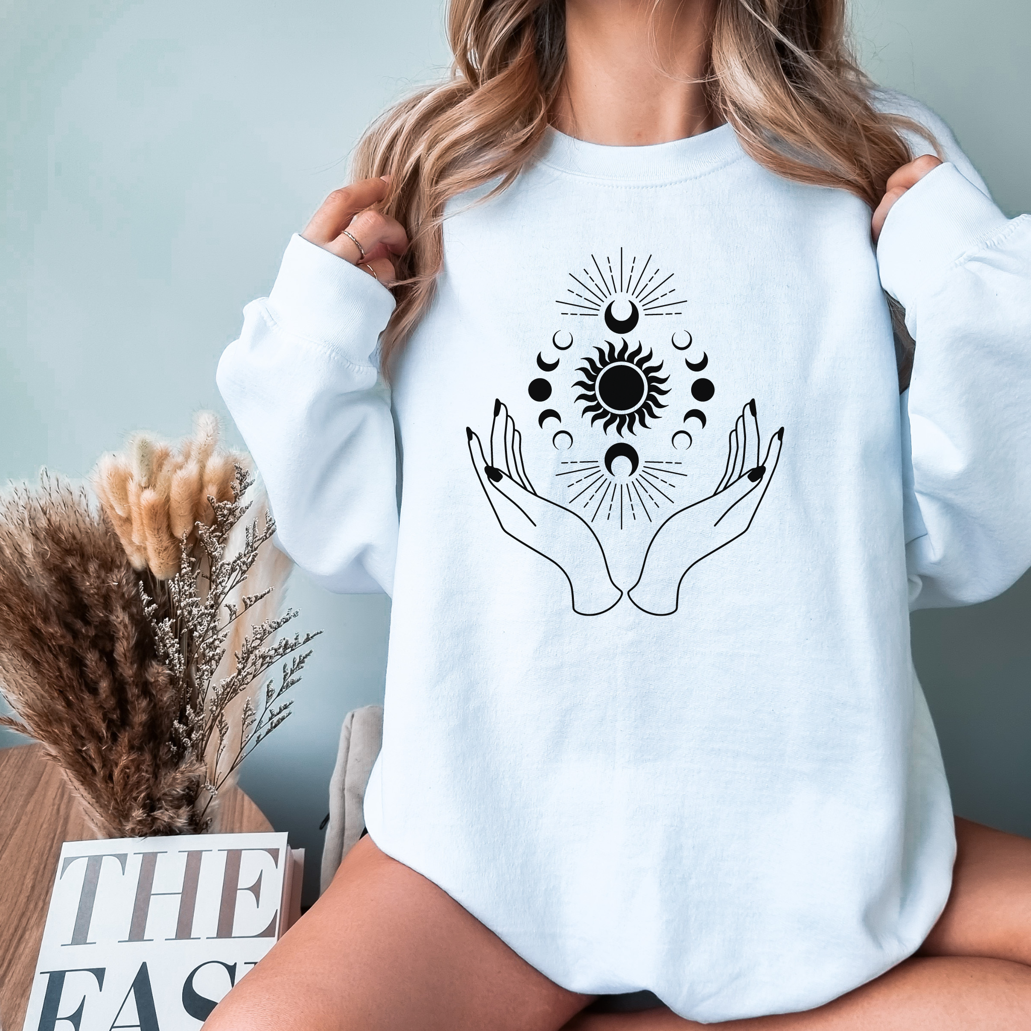 Hands and Moon Illustration Sweater