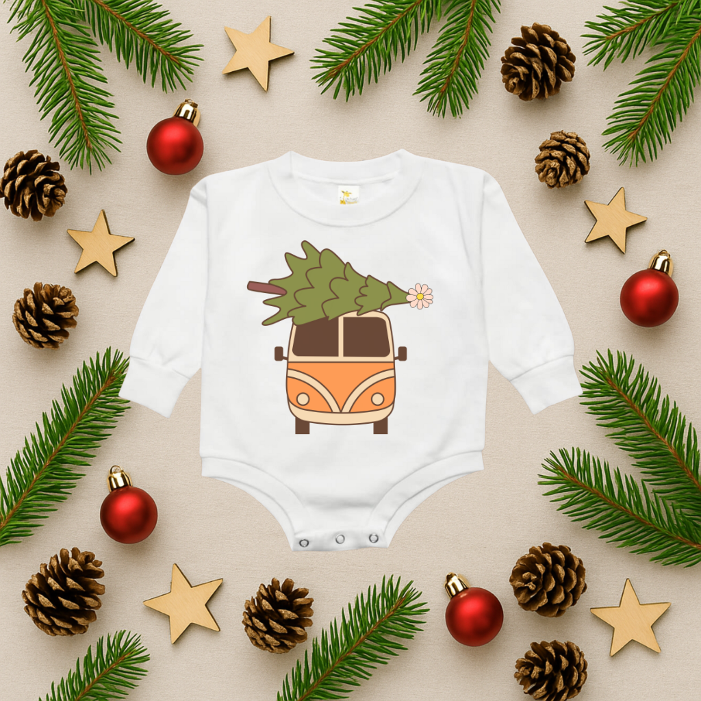 Retro Christmas Bus Bubble Romper