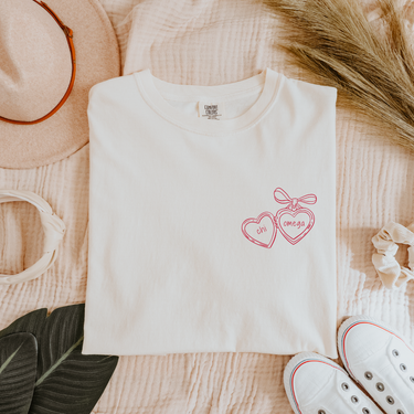 Chi Omega Cardinal Heart Locket T-Shirt