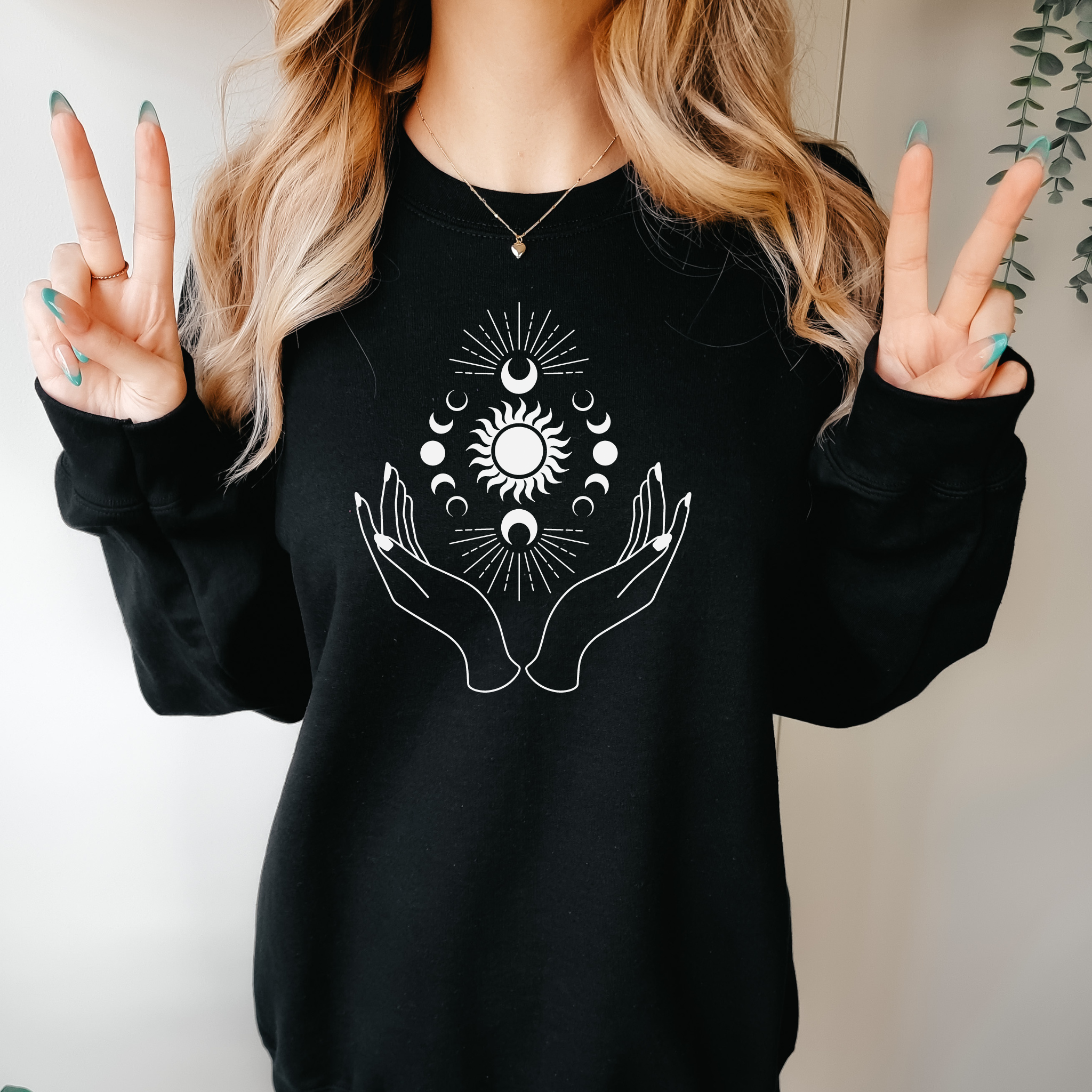 Hands and Moon Illustration Sweater