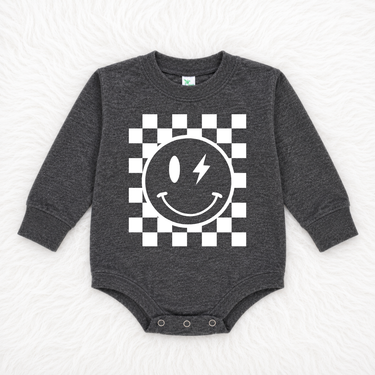 Checkered Smiley Face Bubble Romper