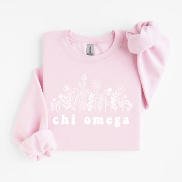 Chi Omega White Flowers Sweater