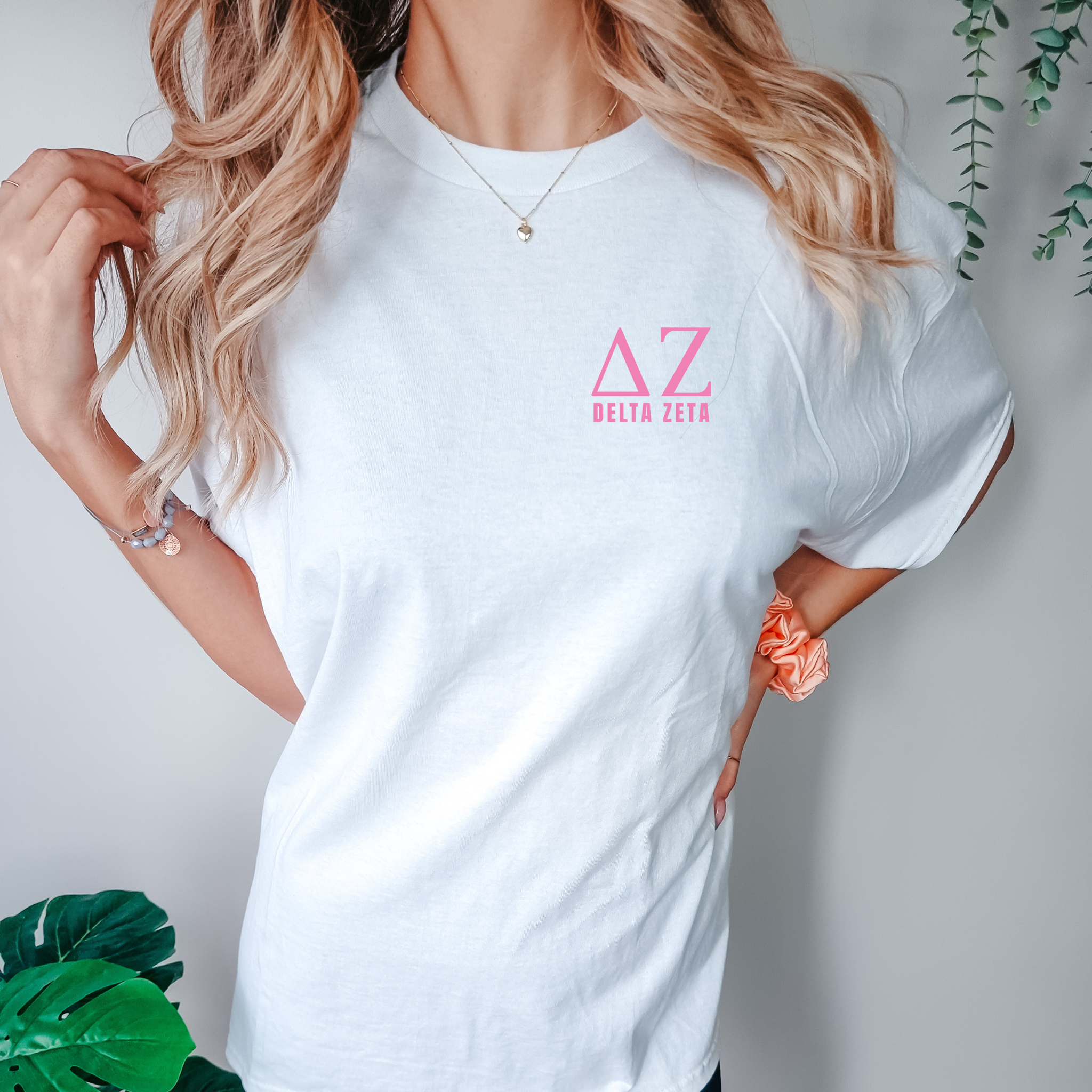 DZ Delta Zeta Pink Letters T-Shirt